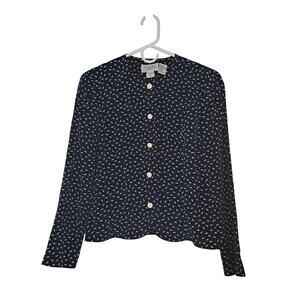 Vintage Leslie Fay Petite 2-Piece Set – Navy Blue with White Acorns